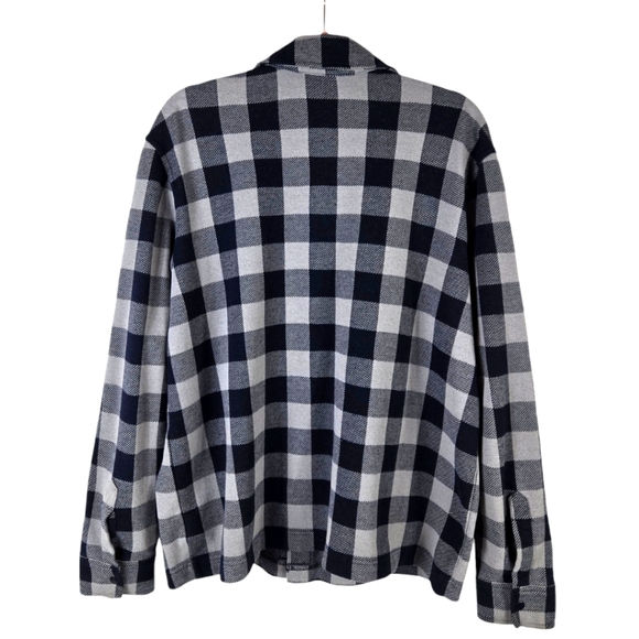 Lands End Mens Buffalo Check Blue and Gray Snap Buttoned Shirt - Picture 2 of 12
